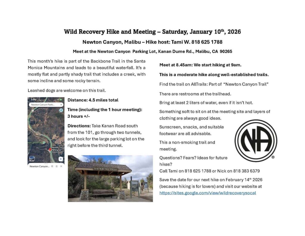 Flyer for Wild Recovery Hiking meeting